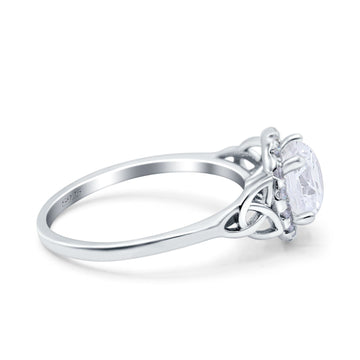 Celtic Halo Art Deco Wedding Ring Round Simulated Cubic Zirconia 925 Sterling Silver